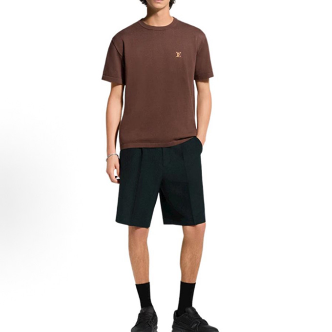 louis vuitton leather lv badge knit short sleeve t-shirt